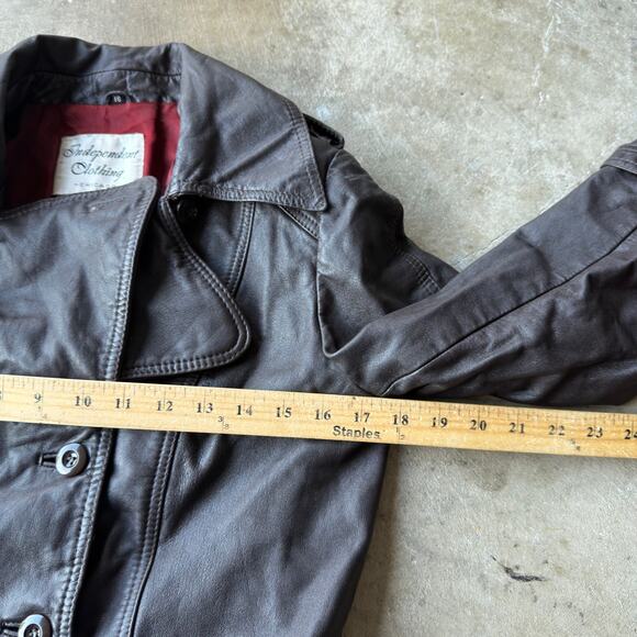 VINTAGE 70S 80S BROWN LEATHER TRENCH COAT JACKET PATINA FITS WOMENS MEDIUM - Picture 5 of 6